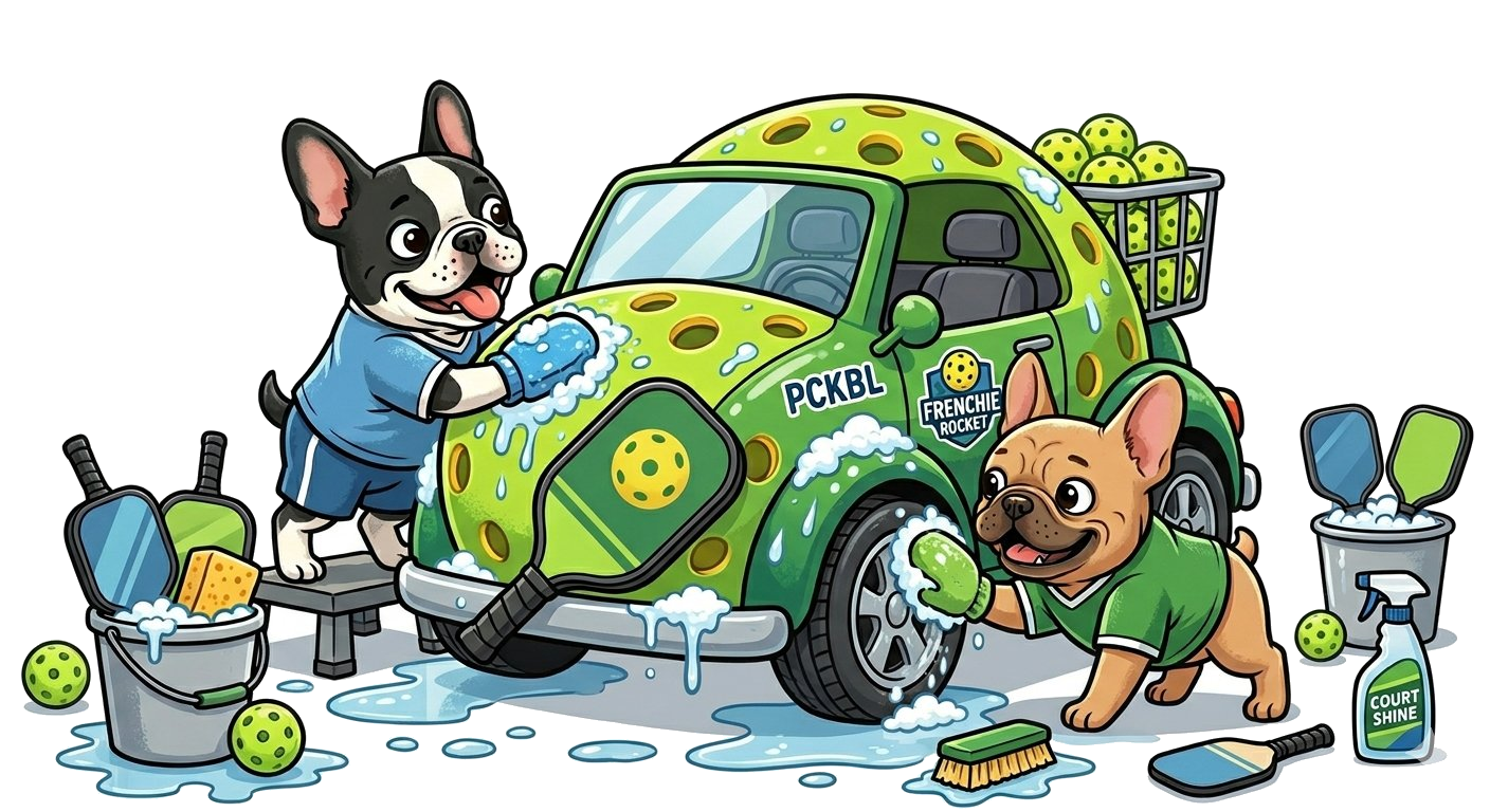 Two Frenchies washing a car